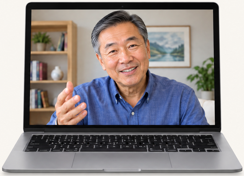 Person recording a video on a laptop